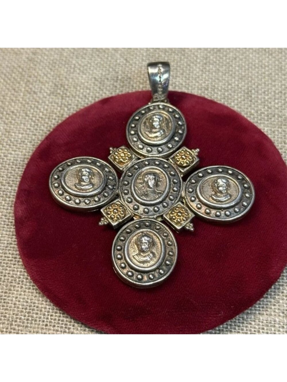 Tagliamonte Sterling Silver & 14K Cross Pendant Orthodox Style Cameo 2 1/2" - Picture 6 of 10